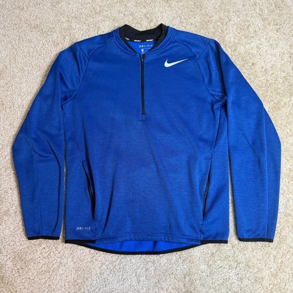 Nike‎ Golf Dri-Fit Therma Pullover Mens S Blue Zip Athletic Performance Swoosh